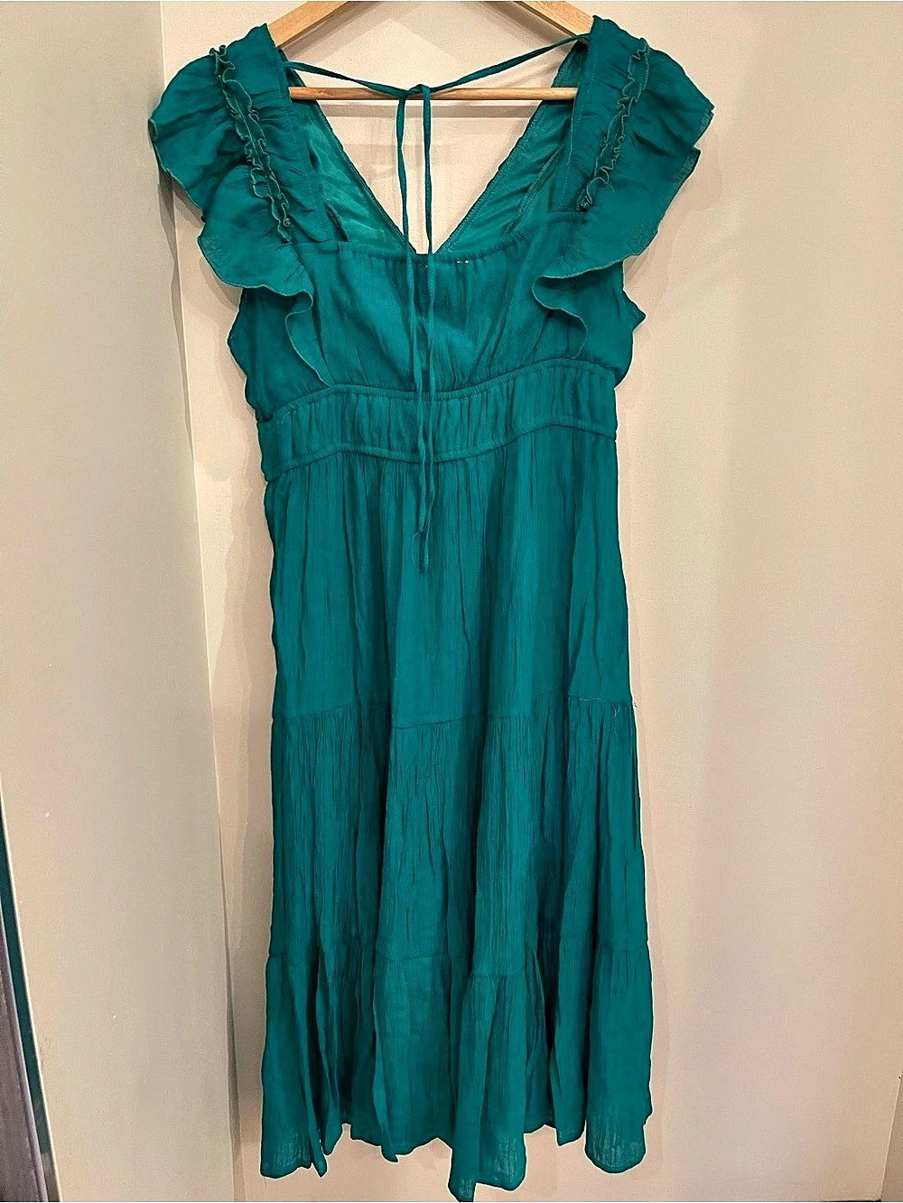 Indigo Rose Ruffle Maxi Dress in Green Size Large